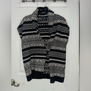 Chaps Black and White Geometric Cardigan Vest Large